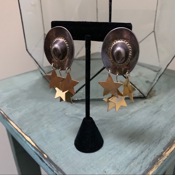 Vintage Jewelry - VTG Star Spangled Cowboy Hat Earrings
